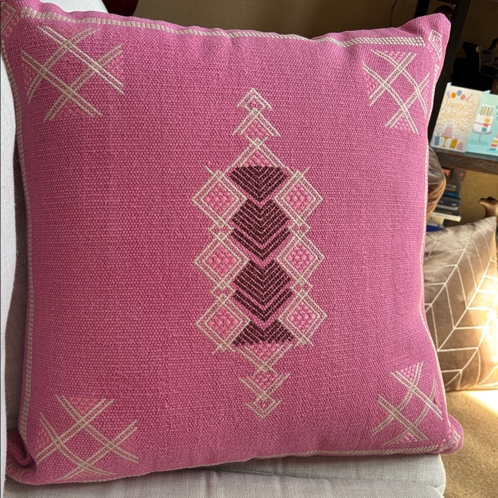 Jaipur Puebla Shazi Pink Tan Tribal Square Throw Pillow 24x24”